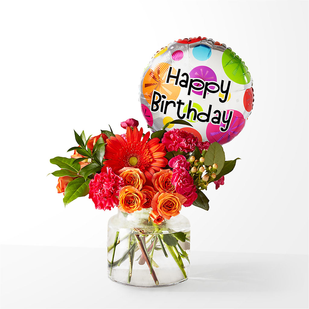 Fiesta Bouquet with Birthday Balloon – MC SHANES FLORIST & GREENHOUSE INC, Belle Vernon PA