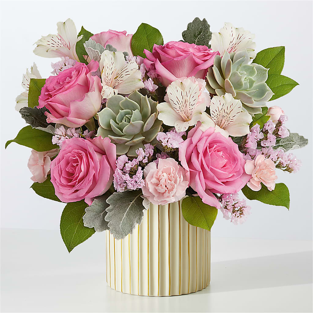 Dusty Rose Bouquet with Ivory Vase – MC SHANES FLORIST & GREENHOUSE INC, Belle Vernon PA
