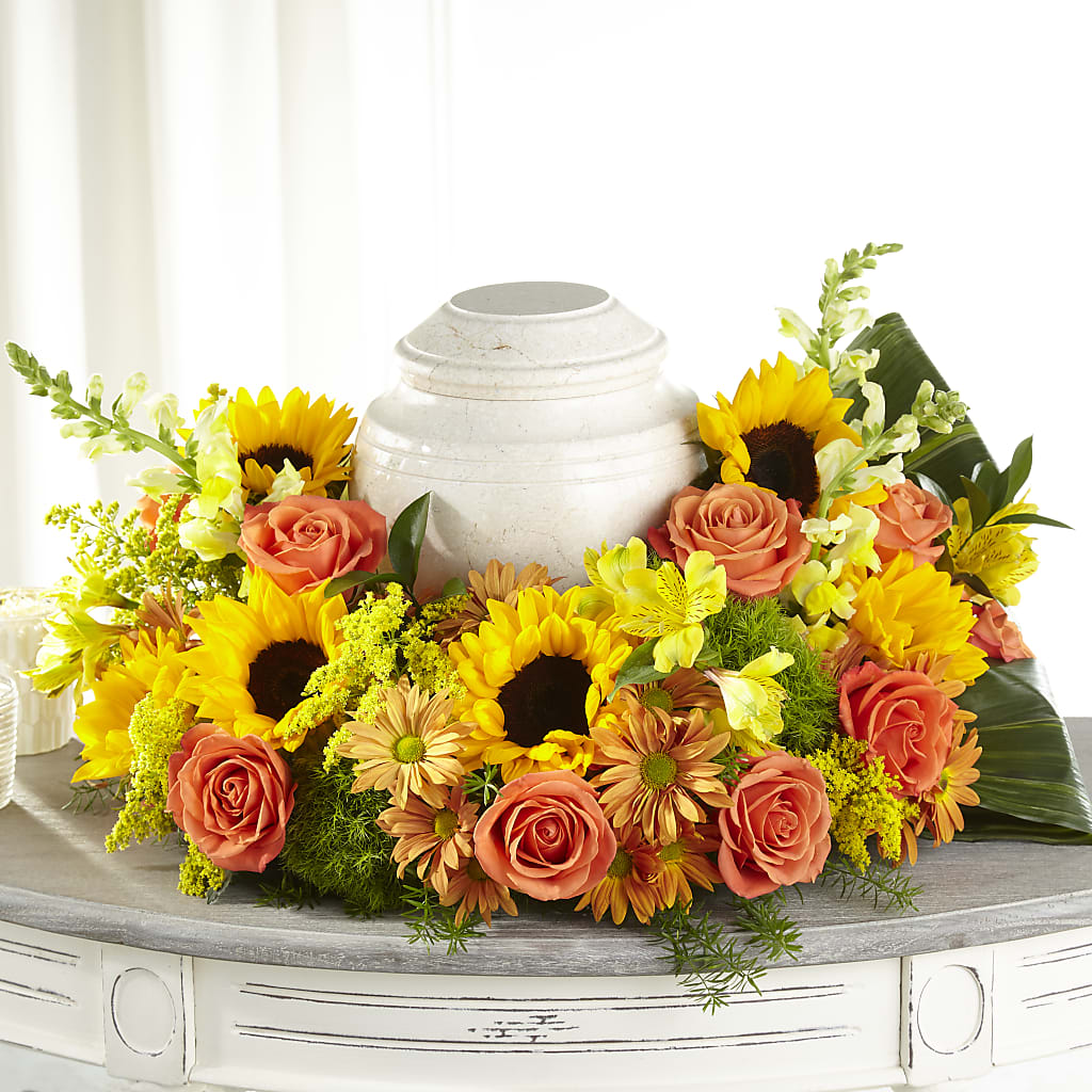 Faithful Sunflower Cremation Adornment – MC SHANES FLORIST & GREENHOUSE INC, Belle Vernon PA