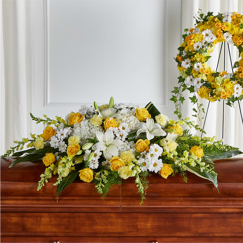Golden Harmony Casket Spray – MC SHANES FLORIST & GREENHOUSE INC, Belle Vernon PA