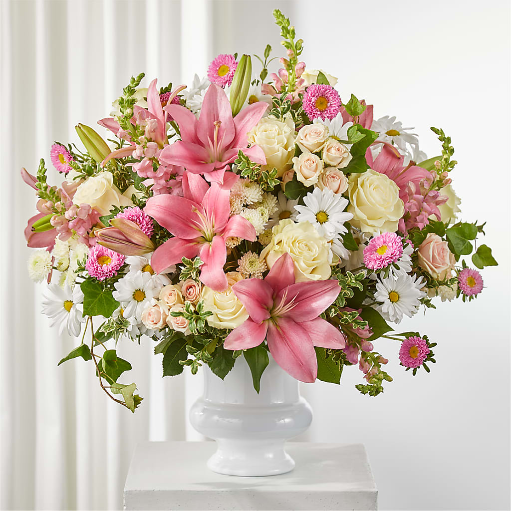 Empathetic Blooms Urn Arrangement – MC SHANES FLORIST & GREENHOUSE INC, Belle Vernon PA