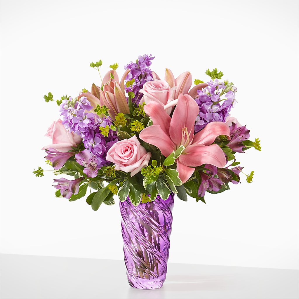 Precious Petals Bouquet with Luxe Swirl Vase – MC SHANES FLORIST & GREENHOUSE INC, Belle Vernon PA