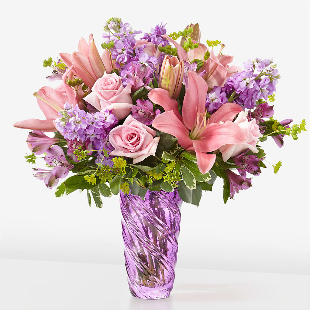 Precious Petals Bouquet with Luxe Swirl Vase – MC SHANES FLORIST & GREENHOUSE INC, Belle Vernon PA