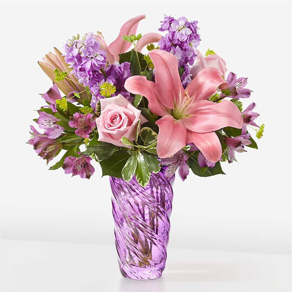 Precious Petals Bouquet with Luxe Swirl Vase – MC SHANES FLORIST & GREENHOUSE INC, Belle Vernon PA