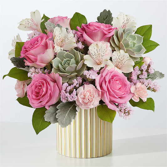 Dusty Rose Bouquet with Ivory Vase – MC SHANES FLORIST & GREENHOUSE INC, Belle Vernon PA