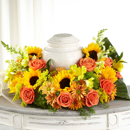 Faithful Sunflower Cremation Adornment – MC SHANES FLORIST & GREENHOUSE INC, Belle Vernon PA